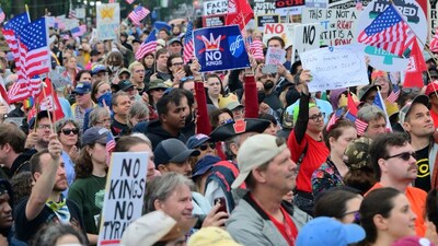 The October 18 'No Kings' protests are happening amid a federal government shutdown, and immigration raids. (No Kings website) The October 18 'No Kings' protests are happening amid a federal government shutdown, and immigration raids. (No Kings website)