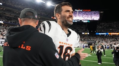 Cincinnati Bengals quarterback Joe Flacco, right, celebrates with head coach Zac Taylor. (AP) Cincinnati Bengals quarterback Joe Flacco, right, celebrates with head coach Zac Taylor. (AP)