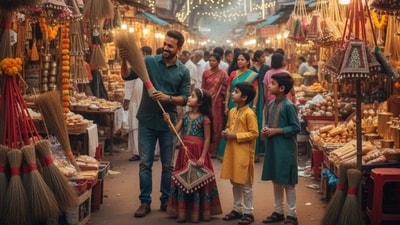 On Dhanteras, buying a broom is considered highly auspicious, attracting blessings from Goddess Lakshmi. (Image created by Google Gemini) On Dhanteras, buying a broom is considered highly auspicious, attracting blessings from Goddess Lakshmi. (Image created by Google Gemini)