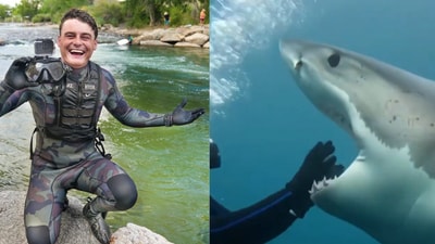 YouTuber Jake Koehler and screengrab from the viral video. (Scuba Jack on X) YouTuber Jake Koehler and screengrab from the viral video. (Scuba Jack on X)