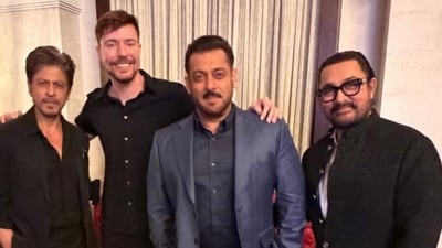 The picture was taken at the Joy Forum 2025, sparking theories of a collaboration between the YouTuber Mr Beast and the legendary actors, Sahah Rukh Kha, Salman Khan and Aamir Khan. The picture was taken at the Joy Forum 2025, sparking theories of a collaboration between the YouTuber Mr Beast and the legendary actors, Sahah Rukh Kha, Salman Khan and Aamir Khan.