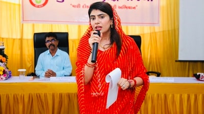 Rivaba Jadeja, wife of cricketer Ravindra Jadeja, joined the Bharatiya Janata Party in 2019. (X/@imjadeja) Rivaba Jadeja, wife of cricketer Ravindra Jadeja, joined the Bharatiya Janata Party in 2019. (X/@imjadeja)
