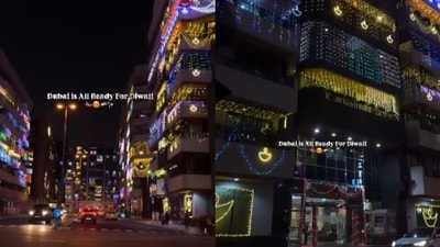 An Indian woman’s viral clip showed Dubai sparkling for Diwali, with apartments glowing in vibrant festive colours. (Instagram/lifebetweensweetandsalt) An Indian woman’s viral clip showed Dubai sparkling for Diwali, with apartments glowing in vibrant festive colours. (Instagram/lifebetweensweetandsalt)