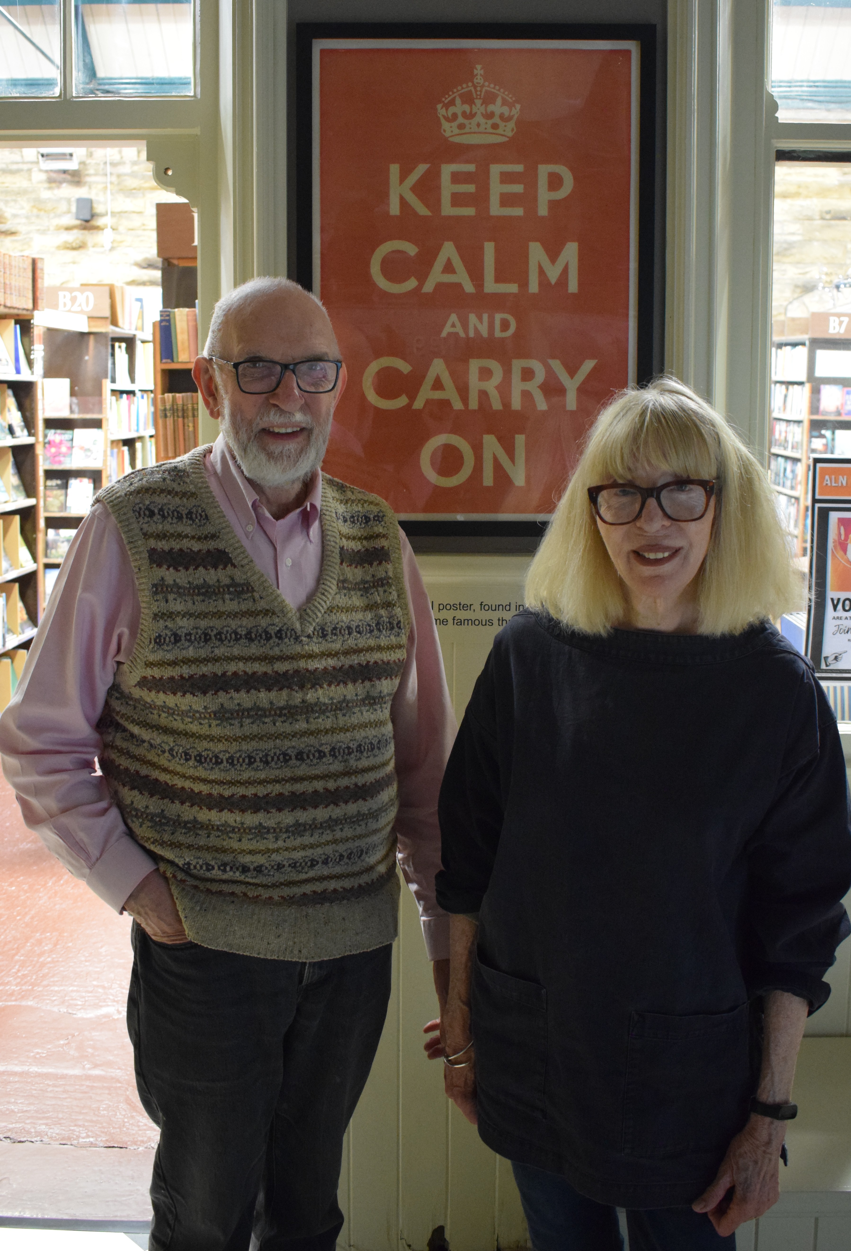Co-founders Stuart Manley and his wife Mary in front of the Keep Calm poster that was discovered in the store (Courtesy Barter Books) Co-founders Stuart Manley and his wife Mary in front of the Keep Calm poster that was discovered in the store (Courtesy Barter Books)