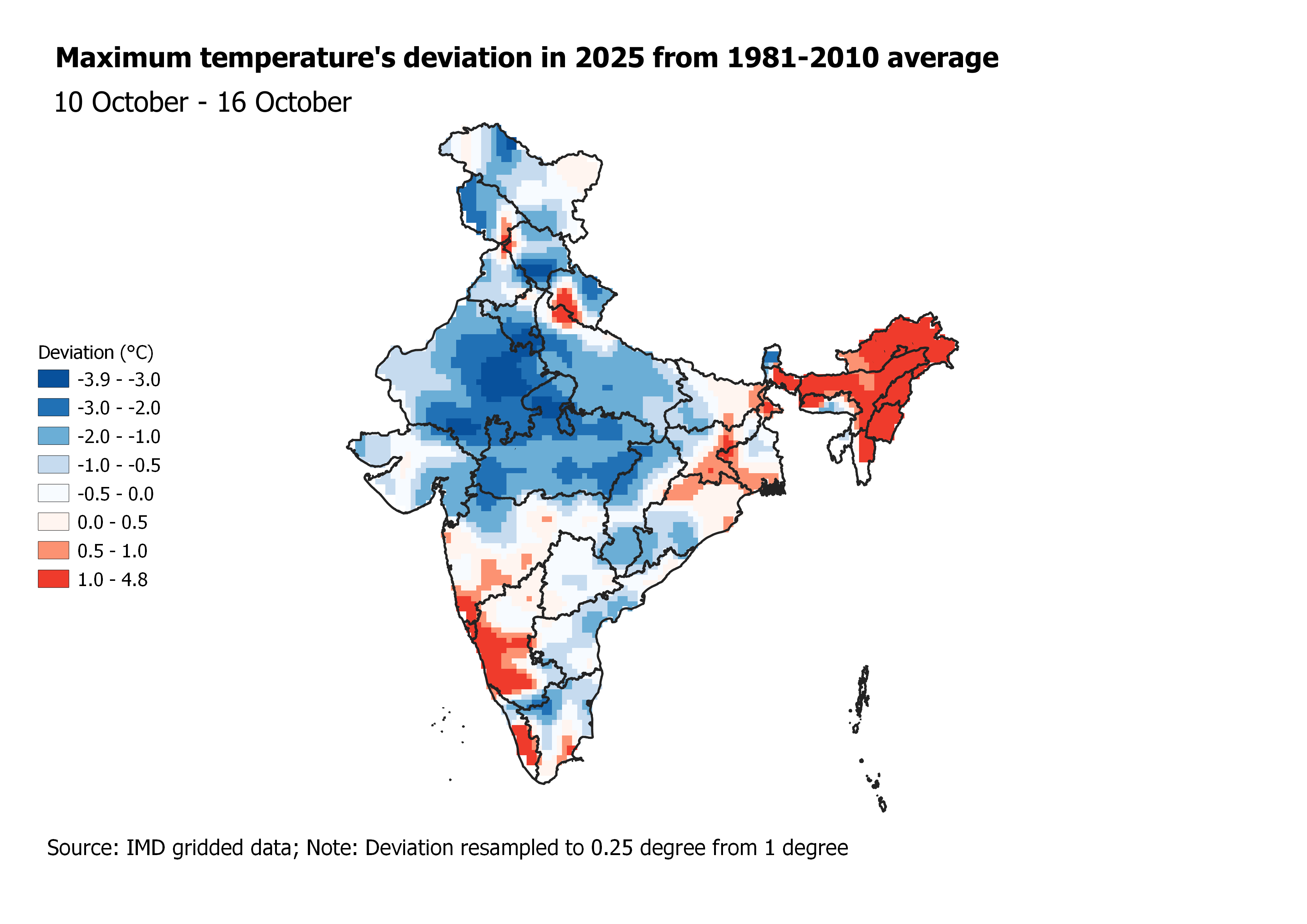 Maximum temperature's deviation in 2025 from 1981-2010 average Maximum temperature's deviation in 2025 from 1981-2010 average