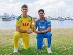 Indian skipper Shubman Gill and Australian skipper Mitchell Marsh pose for a picture with the trophy. Indian skipper Shubman Gill and Australian skipper Mitchell Marsh pose for a picture with the trophy.