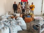 Police recover 28 sacks of finished crackers and raw materials sourced from UP and Delhi; supply network under probe. (HT Photo) Police recover 28 sacks of finished crackers and raw materials sourced from UP and Delhi; supply network under probe. (HT Photo)