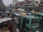 Traffic jam on Latouche Road in Lucknow on Friday. (HT Photo) Traffic jam on Latouche Road in Lucknow on Friday. (HT Photo)