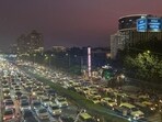 Traffic snarl near DLF Cyber City on Saturday. (Parveen Kumar/HT Photo) Traffic snarl near DLF Cyber City on Saturday. (Parveen Kumar/HT Photo)
