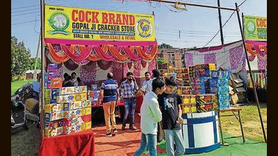 According to the prohibitory orders issued by district magistrate Komal Mittal on October 6, residents are allowed to burst only green crackers between 8 pm to 10 pm on Diwali. (HT Photo) According to the prohibitory orders issued by district magistrate Komal Mittal on October 6, residents are allowed to burst only green crackers between 8 pm to 10 pm on Diwali. (HT Photo)