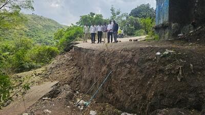 Beed district administration evacuates Kapildharwadi village after deep cracks appeared on roads, houses, and school walls, triggering fears of possible landslide. (HT)