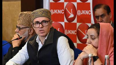 J&K chief minister Omar Abdullah during a press conference in Srinagar on Saturday. (Waseem Andrabi /HT) J&K chief minister Omar Abdullah during a press conference in Srinagar on Saturday. (Waseem Andrabi /HT)