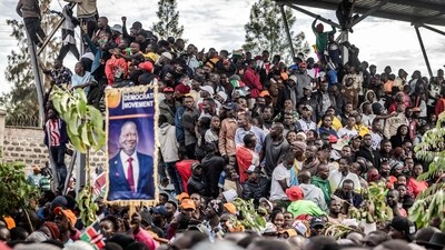 Mourners and supporters of Kenya's opposition leader and former Prime Minister Raila Odinga fill the stands of a stadium ahead of the arrival of his coffin to his home region in Kisumu. (AFP) Mourners and supporters of Kenya's opposition leader and former Prime Minister Raila Odinga fill the stands of a stadium ahead of the arrival of his coffin to his home region in Kisumu. (AFP)