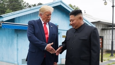 President Donald Trump meets with North Korean leader Kim Jong Un at the border village of Panmunjom in the Demilitarised Zone, South Korea, on June 30, 2019. (AP File) President Donald Trump meets with North Korean leader Kim Jong Un at the border village of Panmunjom in the Demilitarised Zone, South Korea, on June 30, 2019. (AP File)