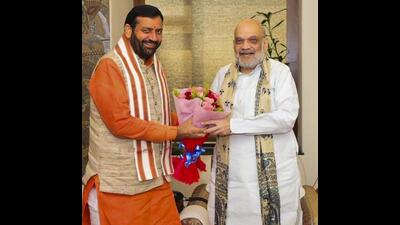 Union home minister Amit Shah with Haryana chief minister Nayab Singh Saini during a meeting in Patna on Saturday. (Sourced) Union home minister Amit Shah with Haryana chief minister Nayab Singh Saini during a meeting in Patna on Saturday. (Sourced)