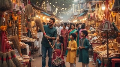 ధన్తేరాస్ 2025: ధనత్రయోదశి రోజు చీపురు ఎందుకు కొనాలి? (Image created by Google Gemini) ధన్తేరాస్ 2025: ధనత్రయోదశి రోజు చీపురు ఎందుకు కొనాలి? (Image created by Google Gemini)