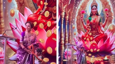 Nita Ambani with her granddaughter Aadiya Shakti at the Reliance Diwali bash. (Instagram/@ishaambani) Nita Ambani with her granddaughter Aadiya Shakti at the Reliance Diwali bash. (Instagram/@ishaambani)