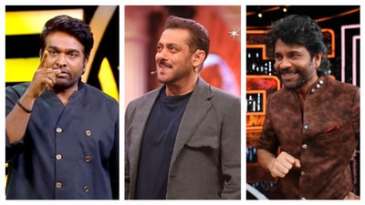Vijay Sethupathi, Salman Khan and Nagarjuna host different versions of Bigg Boss. Vijay Sethupathi, Salman Khan and Nagarjuna host different versions of Bigg Boss.