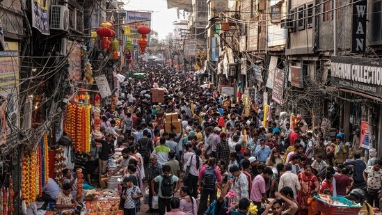 The streets of Delhi's Sadar Bazar area witnessed a sea of people on Saturday as people shopped for not just Dhanteras but also Diwali.&nbsp;(PTI)