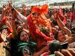 BJP candidate Devyani Rana during a public rally after filing her nomination from Nagrota Assembly seat by-election in Jammu on Saturday. (PTI) BJP candidate Devyani Rana during a public rally after filing her nomination from Nagrota Assembly seat by-election in Jammu on Saturday. (PTI)