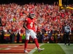 Rashee Rice (4) celebrates after scoring a touchdown against the Las Vegas Raiders