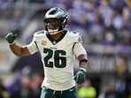 Saquon Barkley #26 of the Philadelphia Eagles runs off the field during the first quarter against the Minnesota Vikings 