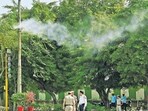 The automatic misting system currently in Dwarka. (Vipin Kumar/HT Photo) The automatic misting system currently in Dwarka. (Vipin Kumar/HT Photo)