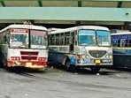 The workers noted that the state transport department is preparing to open tenders for kilometre scheme buses under Punjab Roadways on October 23. (HT Photo)