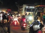 Traffic congestion seen in Mohali’s industrial area, part of which is caused by heavy vehicles. The problems aggravates during peak office hours. (HT Photo) Traffic congestion seen in Mohali’s industrial area, part of which is caused by heavy vehicles. The problems aggravates during peak office hours. (HT Photo)