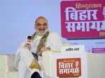 Union home minister Amit Shah at an event in Patna, Bihar, on Saturday. (Santosh Kumar/ HT) Union home minister Amit Shah at an event in Patna, Bihar, on Saturday. (Santosh Kumar/ HT)