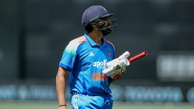 Rohit Sharma was dismissed for 8 off 14 by Josh Hazlewood (AP) Rohit Sharma was dismissed for 8 off 14 by Josh Hazlewood (AP)