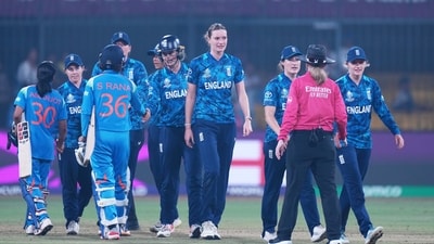 England qualified for the semis, beating India by four runs in their 2025 Women's ODI World Cup fixture, in Indore on Sunday. (AP) England qualified for the semis, beating India by four runs in their 2025 Women's ODI World Cup fixture, in Indore on Sunday. (AP)