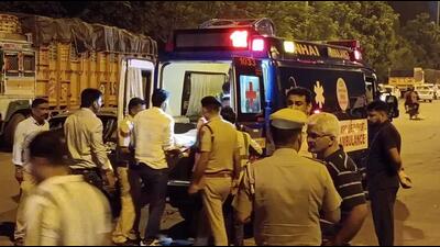 Am ambulance at the mishap site in Panchkula during the intervening night of Saturday and Sunday. (HT Photo) Am ambulance at the mishap site in Panchkula during the intervening night of Saturday and Sunday. (HT Photo)