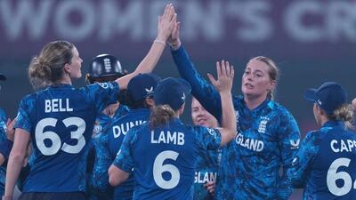 England players celebrate after beating India by four runs in Indore on Sunday. (AP) England players celebrate after beating India by four runs in Indore on Sunday. (AP)