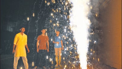 Homes and markets across the city glowed with festive lights and decorations for Diwali celebrations. (Arvind Yadav/HT Photo) Homes and markets across the city glowed with festive lights and decorations for Diwali celebrations. (Arvind Yadav/HT Photo)