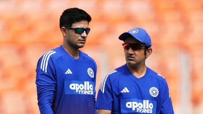 India's captain Shubman Gill, left, and India's head coach Gautam Gambhir talk during a practice session (AP)