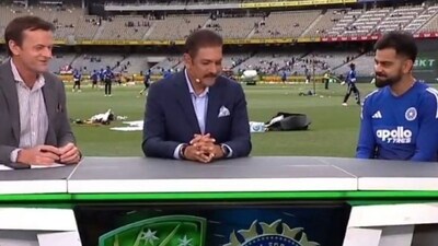 Virat Kohli had a chat with Ravi Shastri and Adam Gilchrist before the start of the first ODI. (Screengrab - JioHotstar) Virat Kohli had a chat with Ravi Shastri and Adam Gilchrist before the start of the first ODI. (Screengrab - JioHotstar)