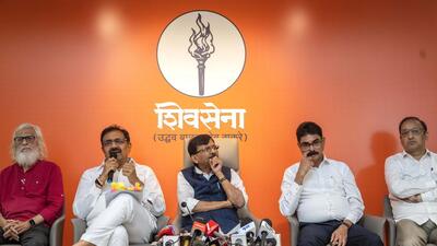 iMumbai, India - October 19, 2025: Leaders of the Maha Vikas Aghadi (MVA) and other parties hold a joint press conference at Sena Bhavan in Dadar to announce a protest scheduled for November 1 at the Election Commission office in Mumbai, India, on Sunday, October 19, 2025. (Photo by Satish Bate/ Hindustan Times) (Hindustan Times) iMumbai, India - October 19, 2025: Leaders of the Maha Vikas Aghadi (MVA) and other parties hold a joint press conference at Sena Bhavan in Dadar to announce a protest scheduled for November 1 at the Election Commission office in Mumbai, India, on Sunday, October 19, 2025. (Photo by Satish Bate/ Hindustan Times) (Hindustan Times)