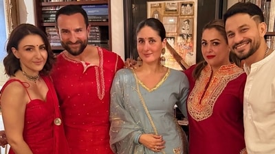 (L-R) Soha Ali Khan, Saif Ali Khan, Kareena Kapoor, Amrita Arora and Kunal Kemmu celebrated Dhanteras together. (L-R) Soha Ali Khan, Saif Ali Khan, Kareena Kapoor, Amrita Arora and Kunal Kemmu celebrated Dhanteras together.