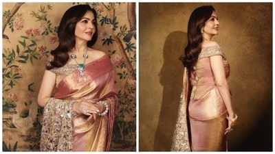 Nita Ambani wore a Kanchivaram saree to the Pink Ball in London. Nita Ambani wore a Kanchivaram saree to the Pink Ball in London.