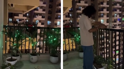 Kulwant Singh lights up his balcony in Noida after some lighthearted internet trolling (Instagram/@kulwant_singh0810) Kulwant Singh lights up his balcony in Noida after some lighthearted internet trolling (Instagram/@kulwant_singh0810)