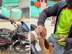 A man shared a video of him giving Diwali sweets to delivery drivers. A man shared a video of him giving Diwali sweets to delivery drivers.