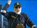 Prime Minister Narendra Modi addresses the Indian Navy personnel during Diwali celebration aboard INS Vikrant. Prime Minister Narendra Modi addresses the Indian Navy personnel during Diwali celebration aboard INS Vikrant.