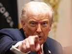 US President Donald Trump gestures during a meeting with Australia's Prime Minister Anthony Albanese in the Cabinet Room at the White House, in Washington, D.C., U.S., October 20, 2025.