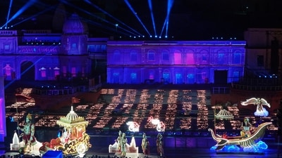 Tableaux of scenes from the Hindu epic Ramayana are displayed during Deepotsav celebrations on the eve of Diwali in Ayodhya. (Rajesh Kumar Singh/AP)