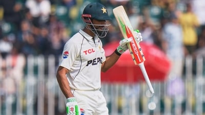 Pakistan's Shan Masood celebrates after scoring fifty during the first day of the second test cricket match between Pakistan and South Africa (AP) Pakistan's Shan Masood celebrates after scoring fifty during the first day of the second test cricket match between Pakistan and South Africa (AP)