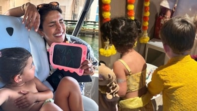 Priyanka Chopra gave a glimpse of how Malti dressed up for her Diwali party. Priyanka Chopra gave a glimpse of how Malti dressed up for her Diwali party.