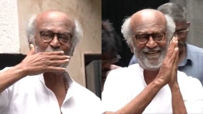 Rajinikanth blew kisses, folded hands and waved to greet fans outside his home on Diwali. (PTI) Rajinikanth blew kisses, folded hands and waved to greet fans outside his home on Diwali. (PTI)