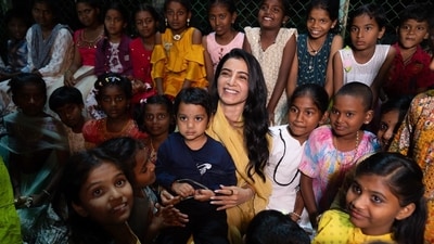 Samantha Ruth Prabhu, for the event, wore a yellow suit. Samantha Ruth Prabhu, for the event, wore a yellow suit.