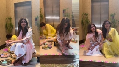 Shilpa Shetty and Shamita Shetty shared a video doing rangoli.